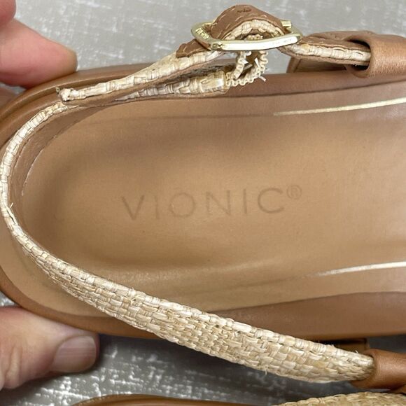 Vionic Petaluma Slingback Flats Raffia Leather Cap Toe Arch Support Shoes 7.5 M - Picture 6 of 14